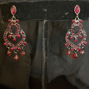 NWOT red CZ chandelier earrings